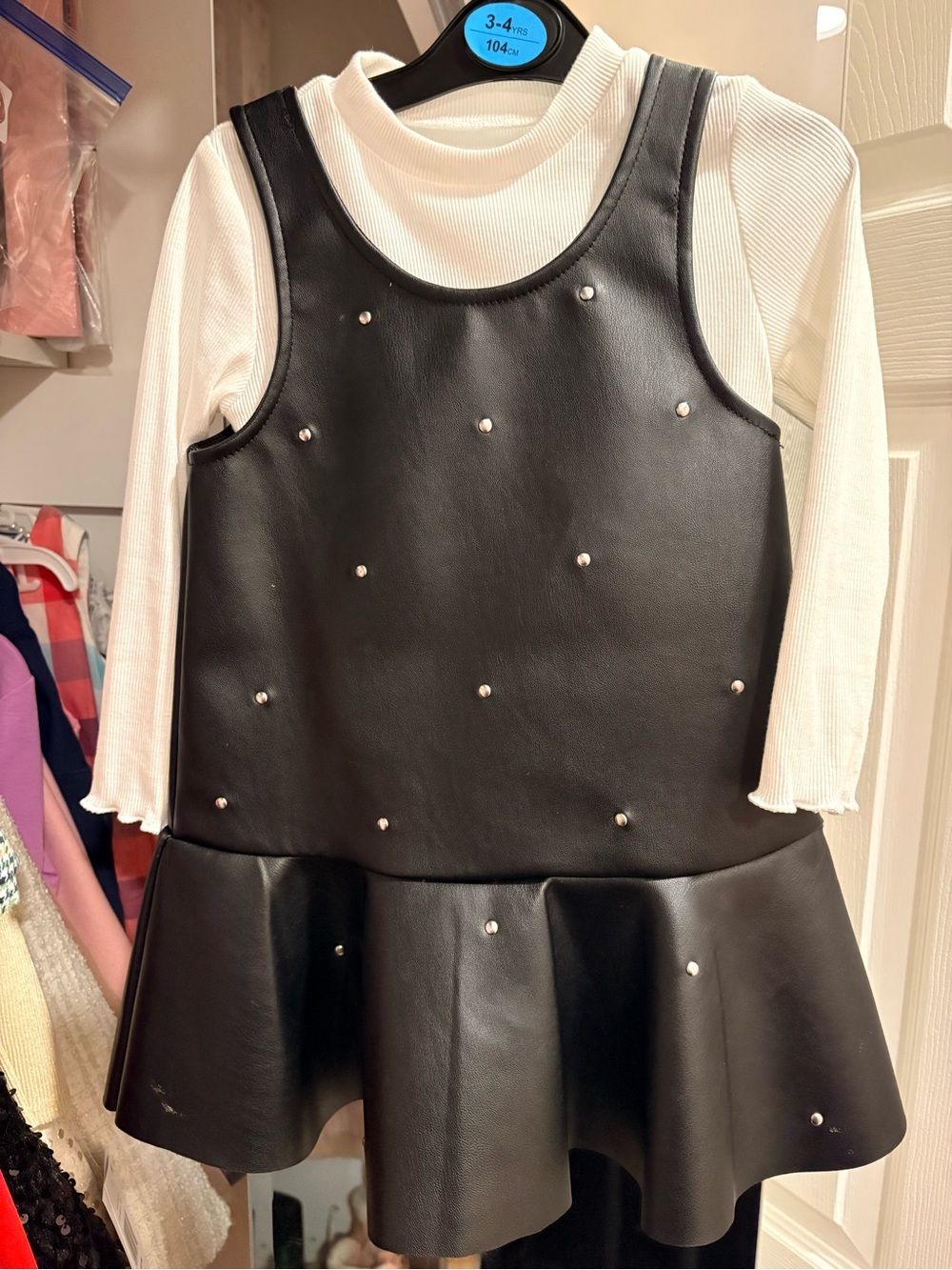 Primark Black Faux Leather Peplum Dress with Silver Studs